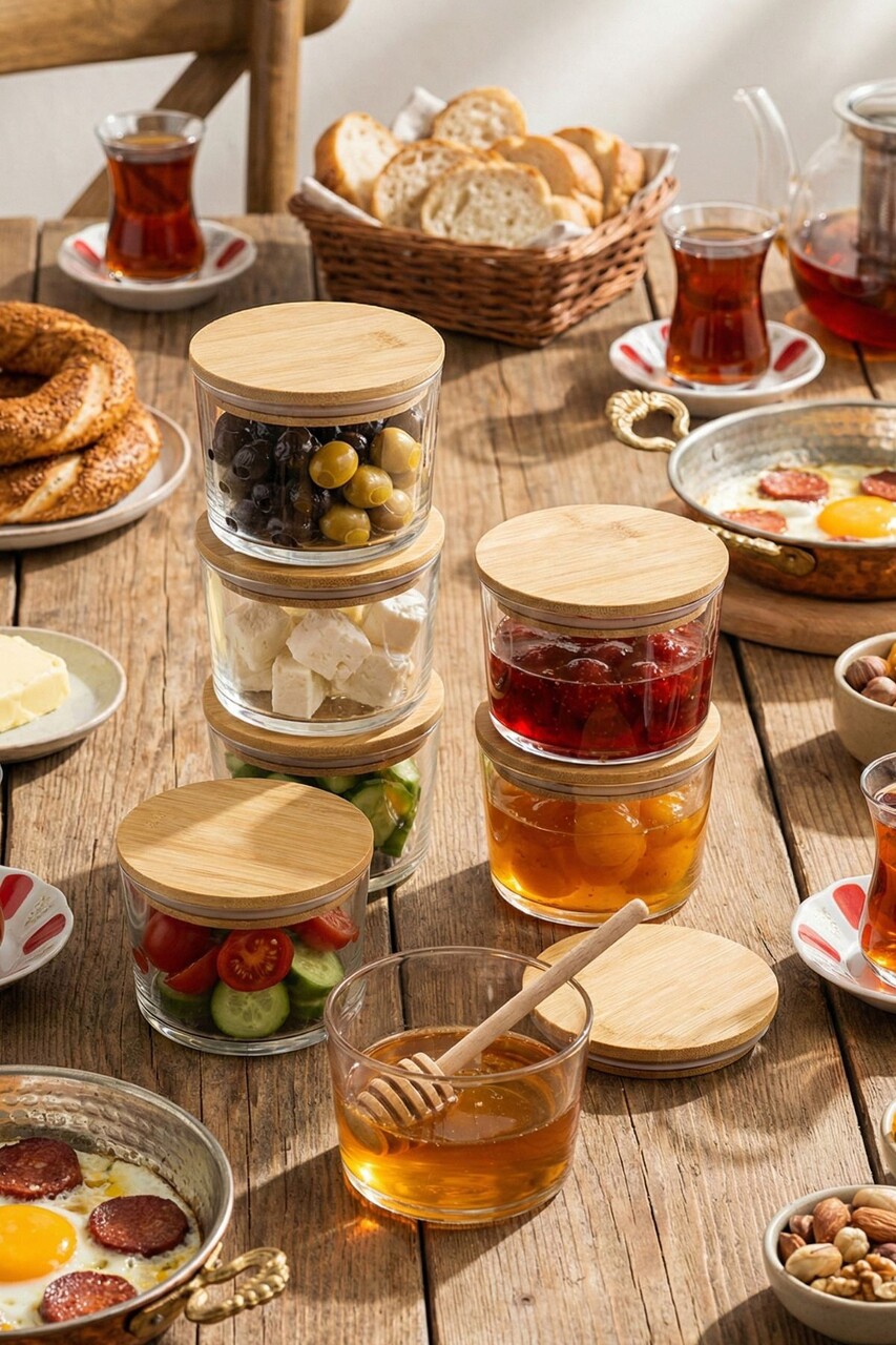 Set recipiente depozitare, Hermia, 409PBH1409, Capac din bambus: (6 bucăți), Transparent - imagine 6